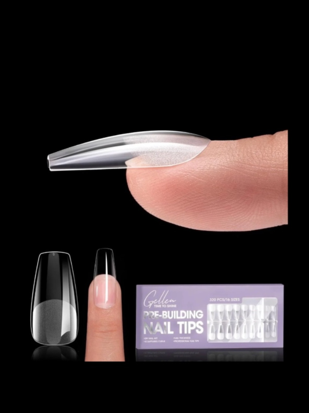 Gellen Tipex Instant Apex Medium Coffin Gel 320 Press On Nails